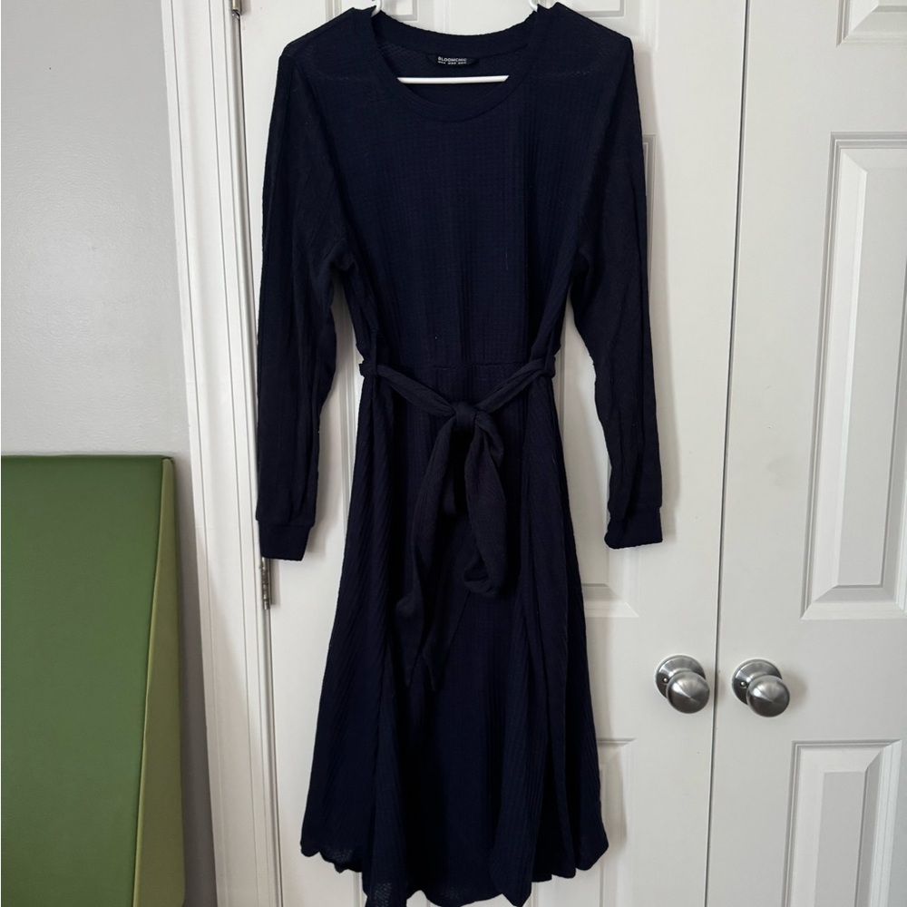 Elegant Navy Long Sleeve Sweater Dress
